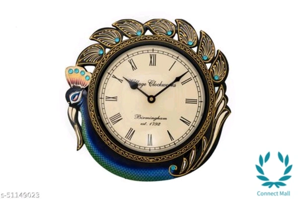 Elegant Peacock Design Metal Wall Clock - Free Size, Metal, Wall Clock, Pack of1